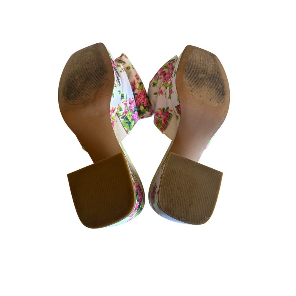 Betsey Johnson Possie Floral Satin Platform Mule Heels‎  Jewel Buckle Size 10M - Picture 6 of 7